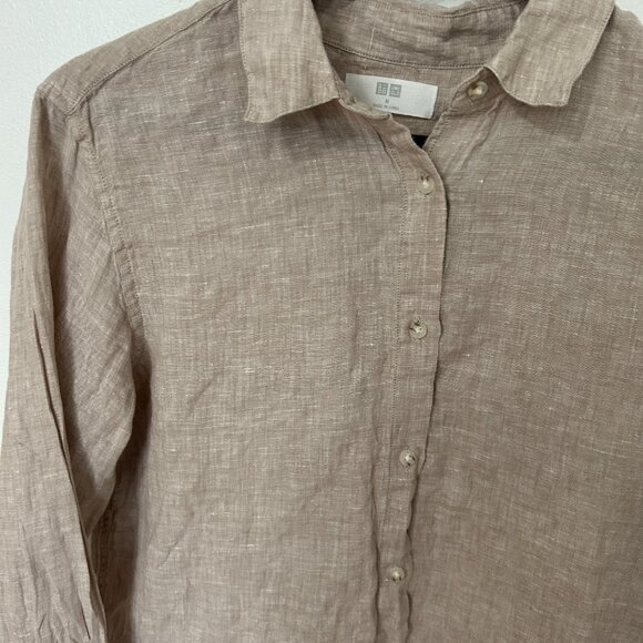 Uniqlo Button Up Long Sleeves 100% Linen Shirt Womens size M Natural Minimalist - Picture 6 of 15